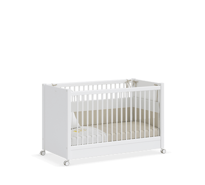 Krevati i bardhe per femije me rrota  (60x120 cm)