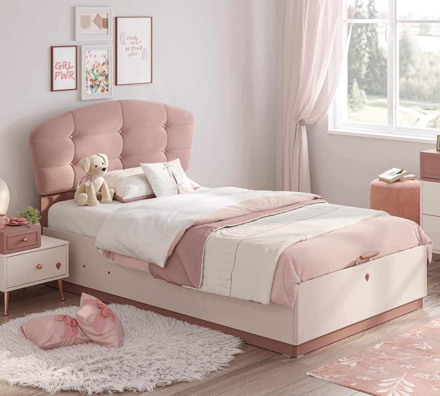 Elegance krevat me kontinetor dhe koka me tapiceri  (100x200 cm)