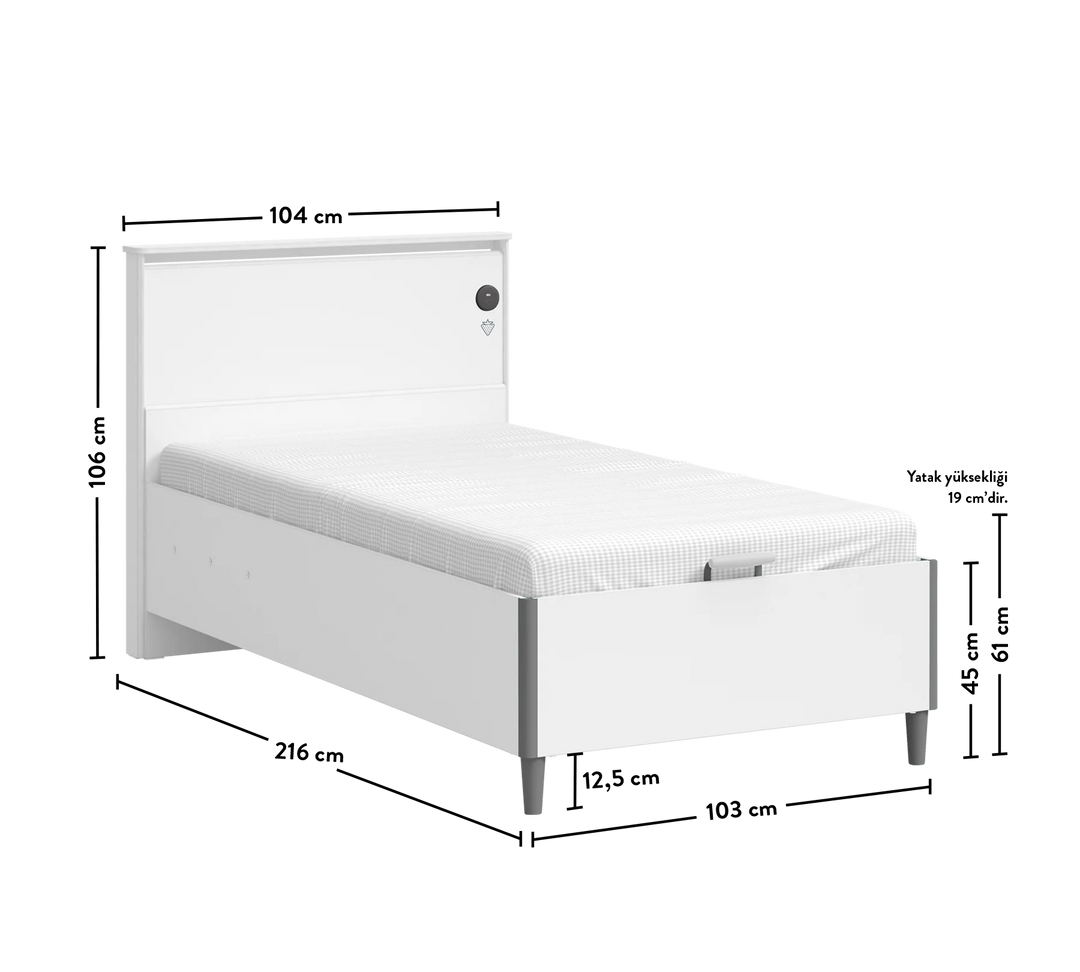 White krevat  me kontinetor 120x200