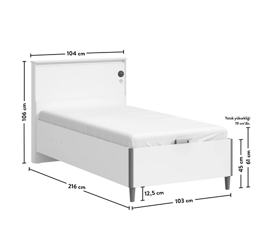 White krevat  me kontinetor 120x200