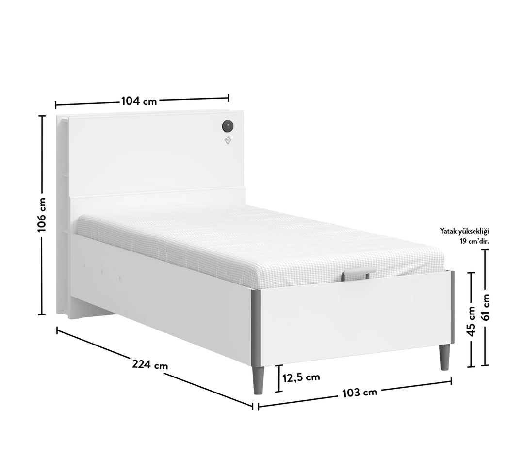 White krevat  me kontinetor 120x200