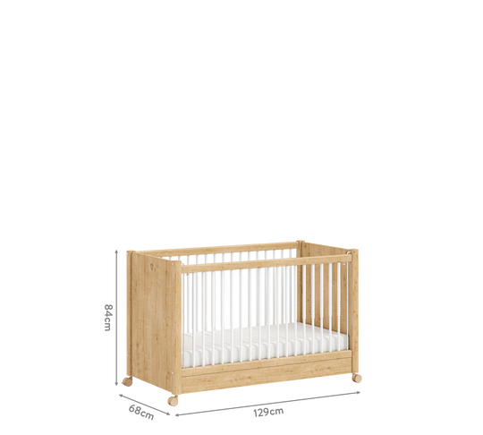 Krevat baby  ngjyre druri me rrota (60x120 cm)