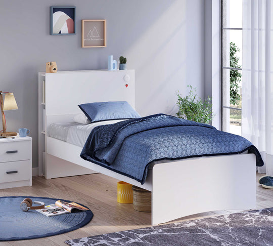 Montes White koke krevati me Rafte për Libra (120 cm)